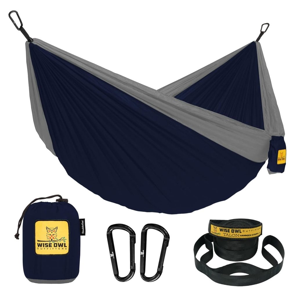 Wise Owl Outfitters Camping Hammock - Camping Essentials, Portable Hammock w/Tree Straps, Single or Double Hammock for Outside, Hiking, and Travel